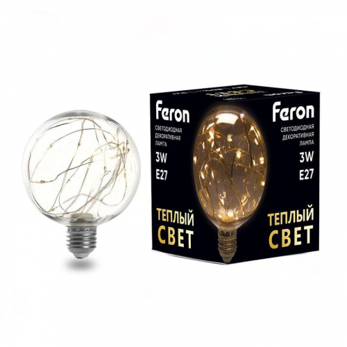 Лампа светодиодная LB-382 3Вт G95 шар 2700К E27 230В FERON 41677