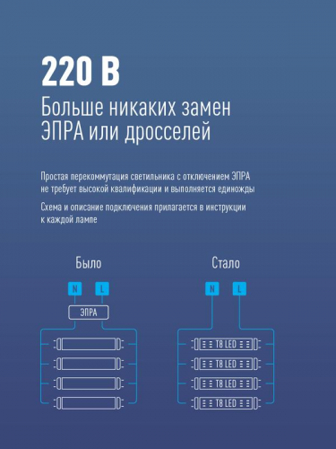 Лампа светодиодная 20Вт G13 6500К GLASS 1200мм T8 Космос Lksm_LED20wG13T865GL фото 5