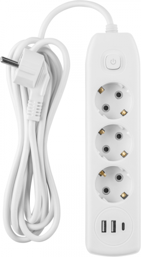 Удлинитель 3х5м с заземл. 10А IP20 90 840 OPE-USB-03-500-ESC-3x1 USB 2xType-A + Type-C с кнопкой ОНЛАЙТ 90840 фото 3