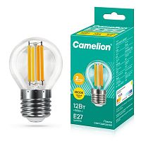 Лампа светодиодная филаментная LED12-G45-FL/830/E27 12Вт шар прозрачная 3000К тепл. бел. E27 220В Camelion 13714