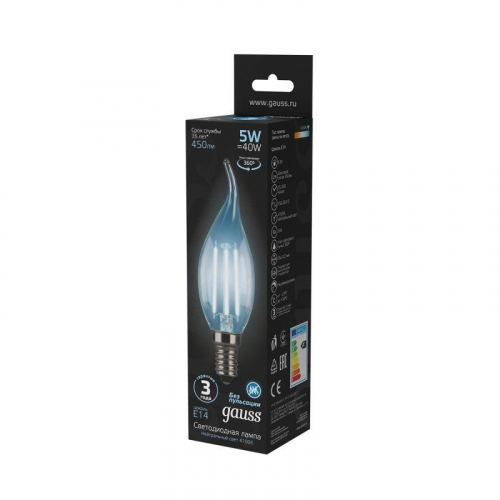 Лампа светодиодная филаментная Black Filament 5Вт свеча на ветру 4100К нейтр. бел. E14 450лм GAUSS 104801205 фото 3
