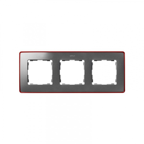 Рамка 3-м Simon82 Detail холодный алюм.; основание красн. Simon 8201630-255