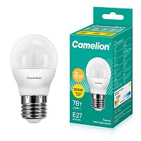Лампа светодиодная LED7-G45/830/E27 7Вт шар матовая 3000К тепл. бел. E27 580лм 220В Camelion 12070