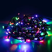 Гирлянда светодиодная "Нить" 10м 100LED мультиколор IP65 новогодняя провод черн. ПВХ (без шнура питания) Эра Б0056016