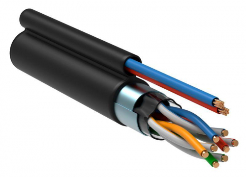 Кабель связи витая пара F/UTP кат.5е 4пары 24AWG solid LDPE кабель питания 2х0.75кв.мм (305м) черн. (м) ITK LC3-C5E04-379