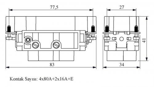 Штепсель 6 полюсов 4х80А+2х16А (1-6) EMAS EB0806CF00 фото 2