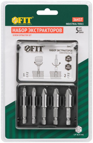 Экстракторы для болтов и шпилек усиленные HSS сталь профи 5шт FIT 36437 фото 3