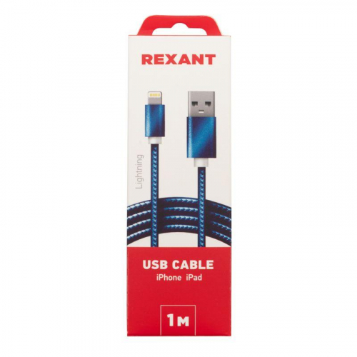 Кабель USB-Lightning 1м син. нейлоновая оплетка Rexant 18-7052 фото 2