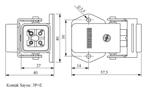 Розетка 4 полюса 10А нижний ввод EMAS EBM04PE46 фото 2