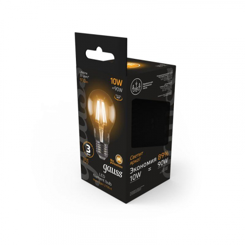 Лампа светодиодная филаментная Black Filament 10Вт A60 грушевидная 2700К тепл. бел. E27 930лм GAUSS 102802110 фото 5