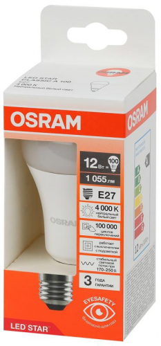 Лампа светодиодная LED Star 12Вт грушевидная 4000К E27 1055лм (замена 100Вт) OSRAM 4058075695320 фото 3