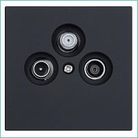 Розетка телевизионная оконечная TV + FM + SAT 3-м СП FD Ф9.5мм с накладкой механизм черн. матов. soft touch Jasmart FD6206PBM