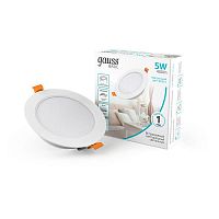 Светильник светодиодный Basic Downlight 5Вт 4000К IP20 400лм 170-260В 95х26 круг монтаж бел. GAUSS 9030420205