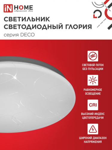 Светильник светодиодный DECO ГЛОРИЯ 36Вт 4000К 3240лм 230В 380х55мм IN HOME 4690612025100 фото 3
