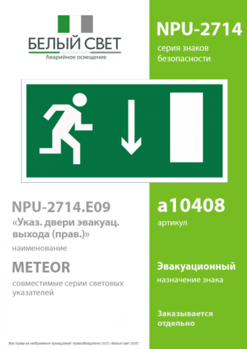 Наклейка NPU-2714.E09 "Указатель двери эвакуационного выхода (прав.)" Белый свет a10408 фото 2