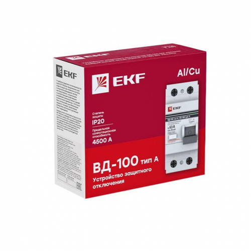 Выключатель дифференциального тока (УЗО) 2п 40А 30мА тип A ВД-100 электрон.PROxima EKF elcb-2-40-30-e-a-pro фото 2
