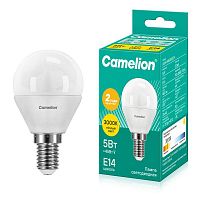 Лампа светодиодная LED5-G45/830/E14 5Вт шар матовая 3000К тепл. бел. E14 410лм 220В Camelion 12027