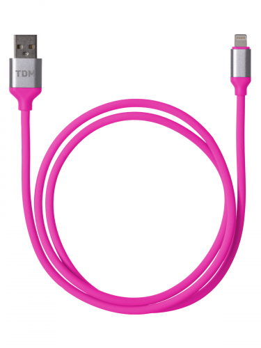 Дата-кабель, ДК 21, USB - Lightning, 1 м, силиконовая оплетка, розовый, TDM фото 2