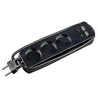 Удлинитель 3х1.8м без заземл. 2хUSB A+2xUSB type-C 10А IP20 S-CT3-1.8UC BLACK ПВС 2х1 Uniel UL-00011139