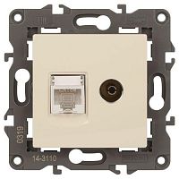 Розетка компьютерная + телевизионная 2-м Elegance 14-3110-02 RJ45 + TV IP20 механизм сл. кость Эра Б0034315