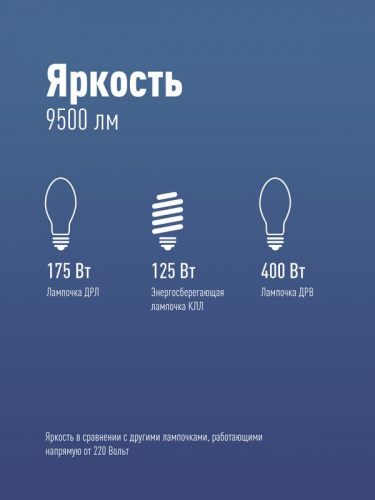 Лампа светодиодная высокомощная HWLED 100Вт 6500К холод. бел. E27 220В (переходник с E27 на E40 в компл.) КОСМОС LksmHWLED100WE2765 фото 3