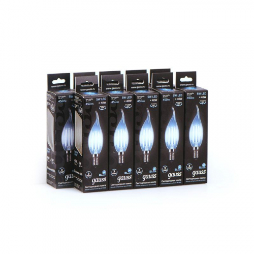 Лампа светодиодная филаментная Black Filament 5Вт свеча на ветру 4100К нейтр. бел. E14 450лм GAUSS 104801205 фото 5