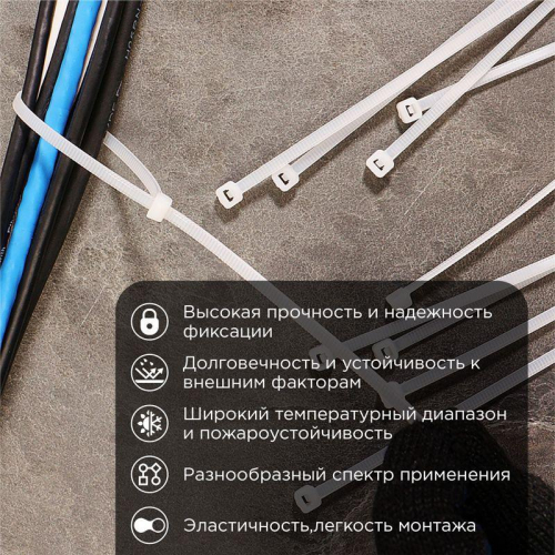 Хомут кабельный 4.8х300 нейл. бел. (уп.100шт) PROCONNECT 57-1302 фото 2