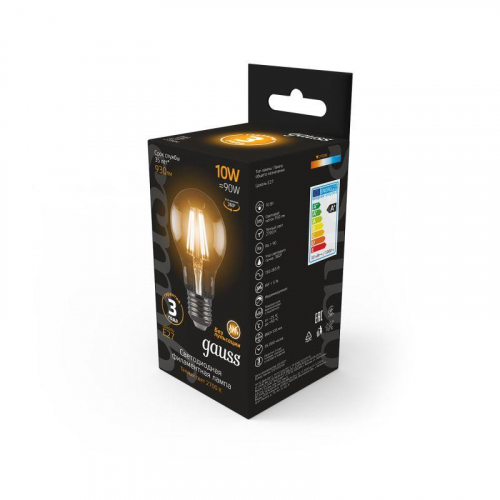 Лампа светодиодная филаментная Black Filament 10Вт A60 грушевидная 2700К тепл. бел. E27 930лм GAUSS 102802110 фото 4