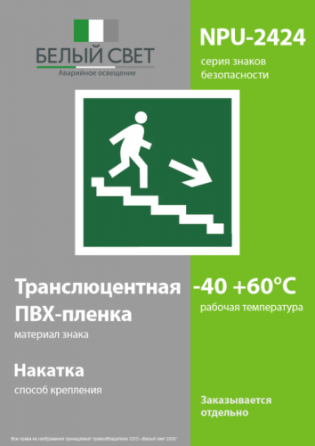 Знак безопасности NPU-2424.E03"Напр. к эвакуационному выходу направо" Белый свет a18708 фото 3