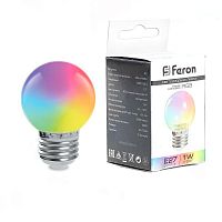 Лампа светодиодная LB-37 1Вт G45 шар матовая E27 230В RGB быстрая смена цвета FERON 38126