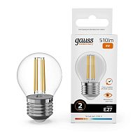 Лампа светодиодная филаментная Filament Elementary 8Вт шар 2700К Е27 510лм GAUSS 52218