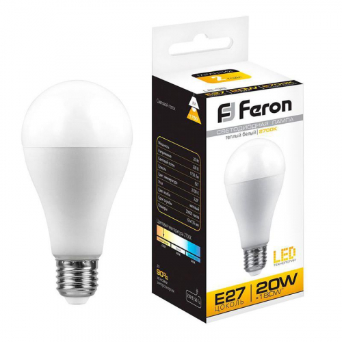 Лампа светодиодная LB-98 20Вт A65 грушевидная 2700К E27 230В FERON 25787