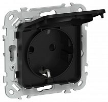 Розетка СП FLITE РСшкр11-1-44-ФлЧ 16А IP44 с заземл. с защ. шторками и крышкой безвинтовое крепление механизм черн. IEK FI-R16-16-1-44-K02