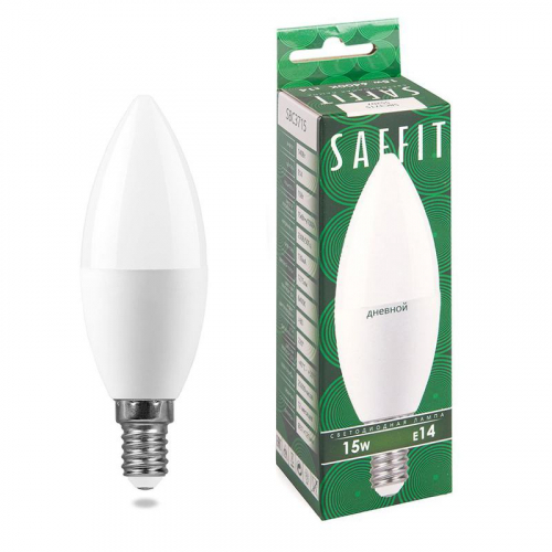 Лампа светодиодная SBC3715 15Вт C37 свеча 6400К E14 230В SAFFIT 55207