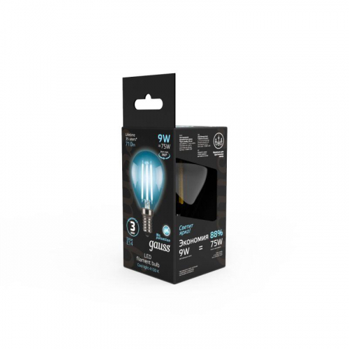 Лампа светодиодная филаментная Black Filament 9Вт P45 шар 4100К нейтр. бел. E14 710лм GAUSS 105801209 фото 5