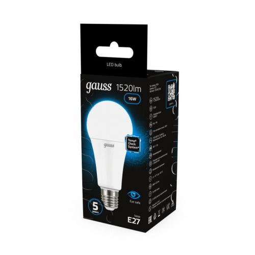 Лампа светодиодная Black 16Вт A60 грушевидная 6500К холод. бел. E27 1470лм GAUSS 102502316 фото 2