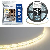Лента светодиодная LS512 180SMD(2835)/м 16Вт/м 24В 5000х10х2.3мм 3000К (уп.5м) FERON 51825