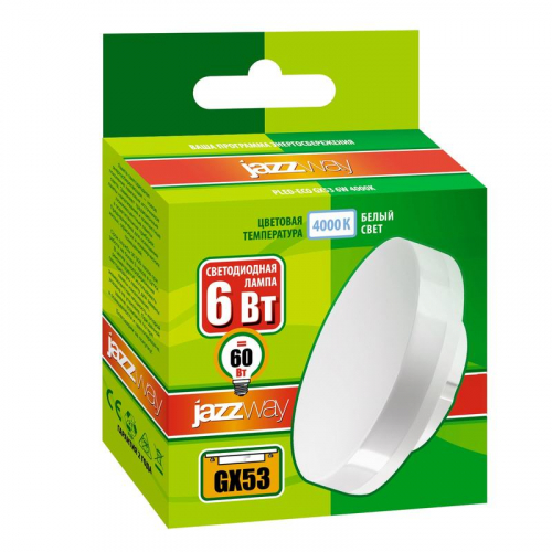 Лампа светодиодная PLED-ECO 6Вт таблетка матовая 4000К нейтр. бел. GX53 460лм JazzWay 5006034 фото 2