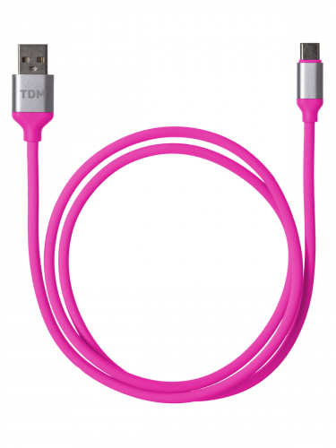 Дата-кабель, ДК 20, USB - USB Type-C, 1 м, силиконовая оплетка, розовый, TDM фото 2