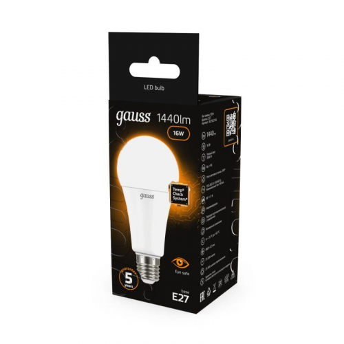 Лампа светодиодная Black 16Вт A60 грушевидная 3000К тепл. бел. E27 1440лм GAUSS 102502116 фото 4