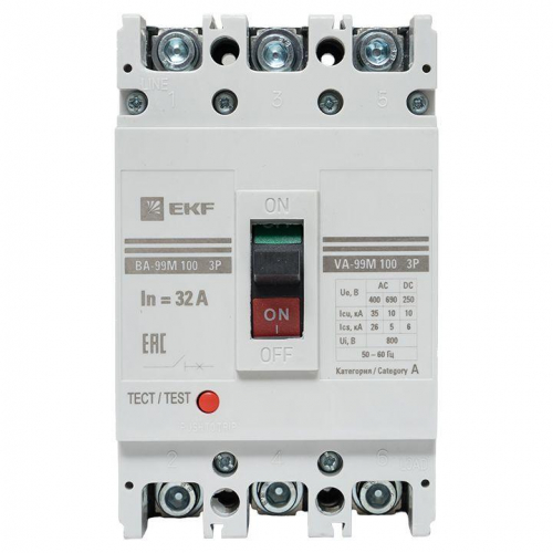 Выключатель автоматический 3п 100/32А 35кА ВА-99М PROxima EKF mccb99-100-32m фото 3