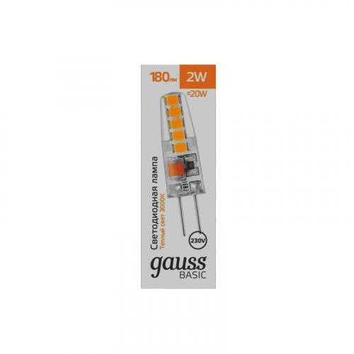 Лампа светодиодная Basic G4 2Вт 3000К 180лм AC220-240В силикон GAUSS 1169712 фото 2