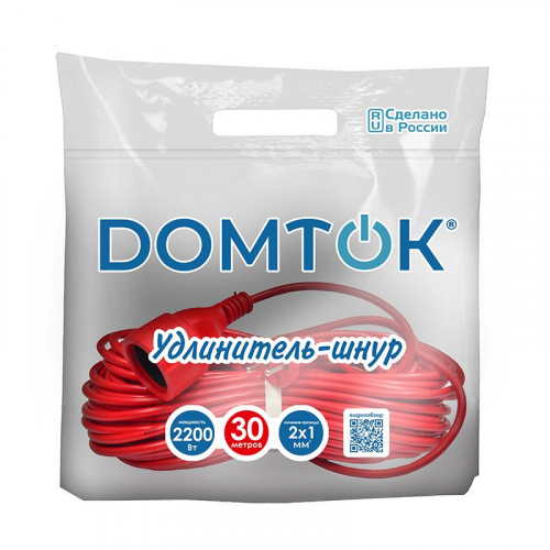 Удлинитель-шнур 1х30м без заземл. 10А IP20 2.2кВт ПВС 2х1 DOMTOK 2490 фото 2