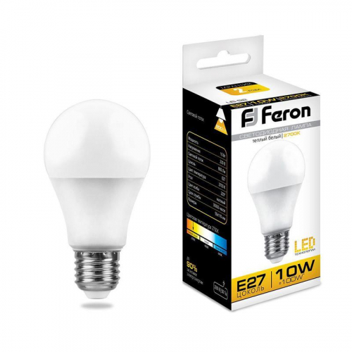 Лампа светодиодная LB-92 10Вт A60 грушевидная 2700К E27 230В FERON 25457