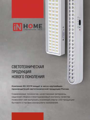 Светильник светодиодный СБА 1093С-90DC 90LED Li-ion DC аварийный IN HOME 4690612032078 фото 7