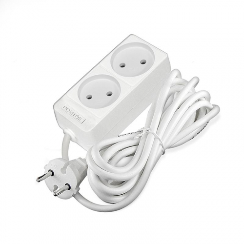 Удлинитель 2х3м без заземл. 10А IP20 2.2кВт ПВС 2х1 бел. DOMTOK 2346 фото 3