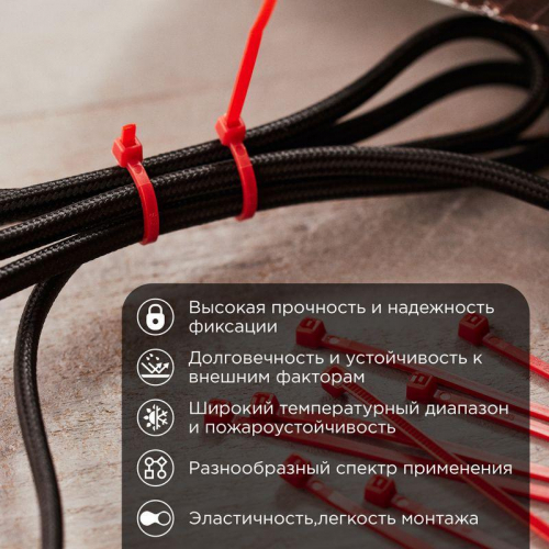Хомут кабельный 2.5х100 нейл. красн. (уп.25шт) Rexant 07-0106-25 фото 2