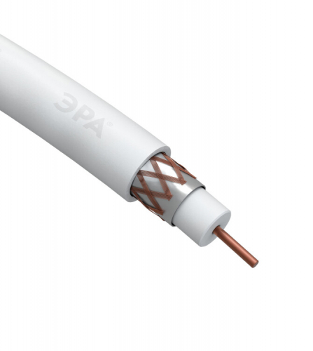 ЭРА Кабель коаксиальный RG-6U, 75 Ом, Cu/(оплётка Cu 64%), PVC, цвет белый, бухта 100 м | Б0044603 | ЭРА