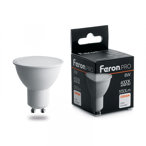 Лампа светодиодная LB-1608 8Вт MR16 4000К GU10 230В FERON 38093
