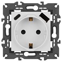Розетка Elegance 14-4108-01 16A 250В 2P+E защ. шторки с USB type-A+C 3А 5В белый Эра Б0067736